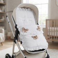 Plain White/ Beige Footmuff/Cosytoes With Large Bows & Lace